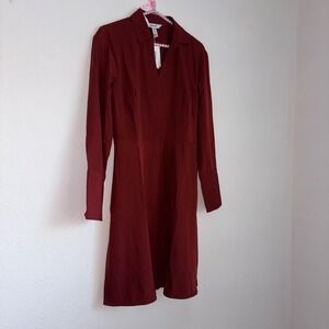 Spanx crepe collar Long Sleeve Shirt Dress Spiced Cinnamon Red Midi smal